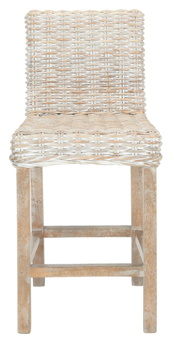 Safavieh Tobie Rattan Counter Stool – Coastal Cottage Charm With Durable Mango Wood & Rustic Style Appeal Grey White Wash/Grey White Wash BST6501B