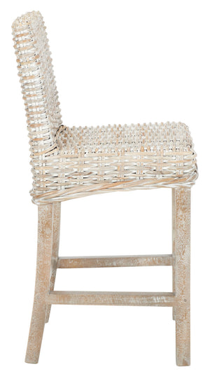 Safavieh Tobie Rattan Counter Stool – Coastal Cottage Charm With Durable Mango Wood & Rustic Style Appeal Grey White Wash/Grey White Wash BST6501B