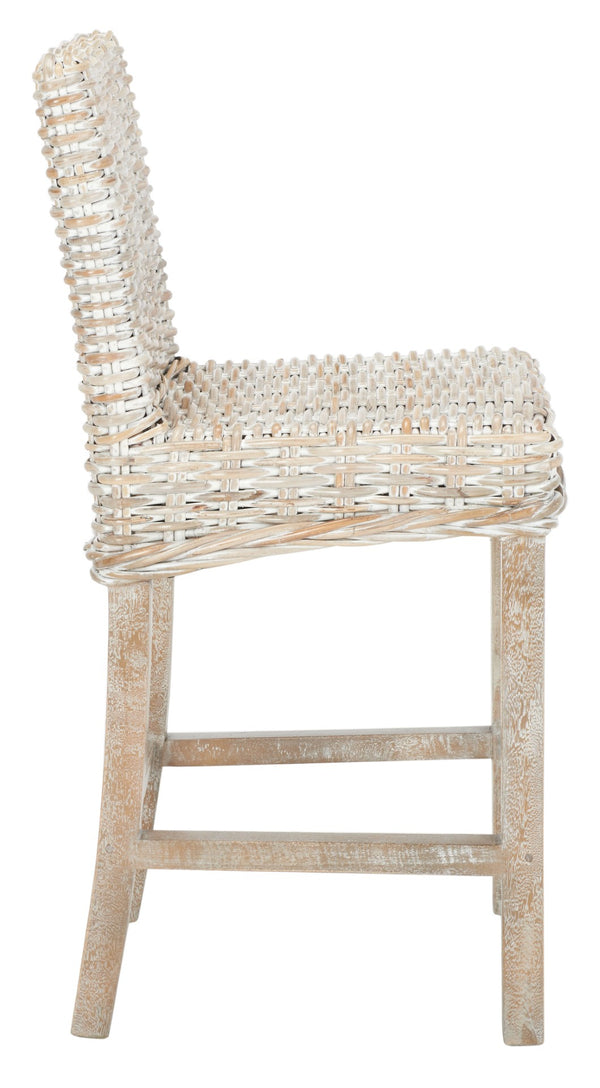 Safavieh Tobie Rattan Counter Stool – Coastal Cottage Charm With Durable Mango Wood & Rustic Style Appeal Grey White Wash/Grey White Wash BST6501B