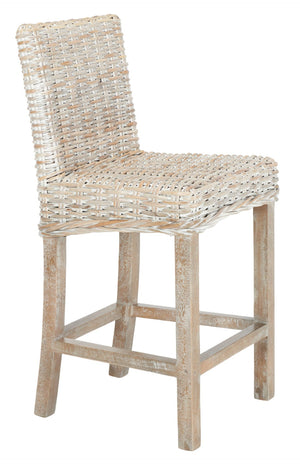 Safavieh Tobie Rattan Counter Stool – Coastal Cottage Charm With Durable Mango Wood & Rustic Style Appeal Grey White Wash/Grey White Wash BST6501B