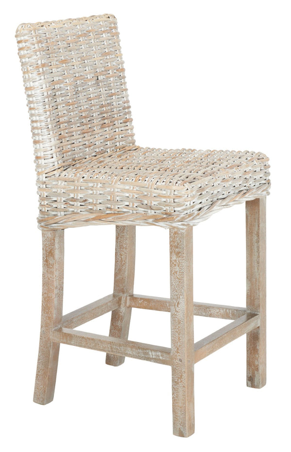 Safavieh Tobie Rattan Counter Stool – Coastal Cottage Charm With Durable Mango Wood & Rustic Style Appeal Grey White Wash/Grey White Wash BST6501B