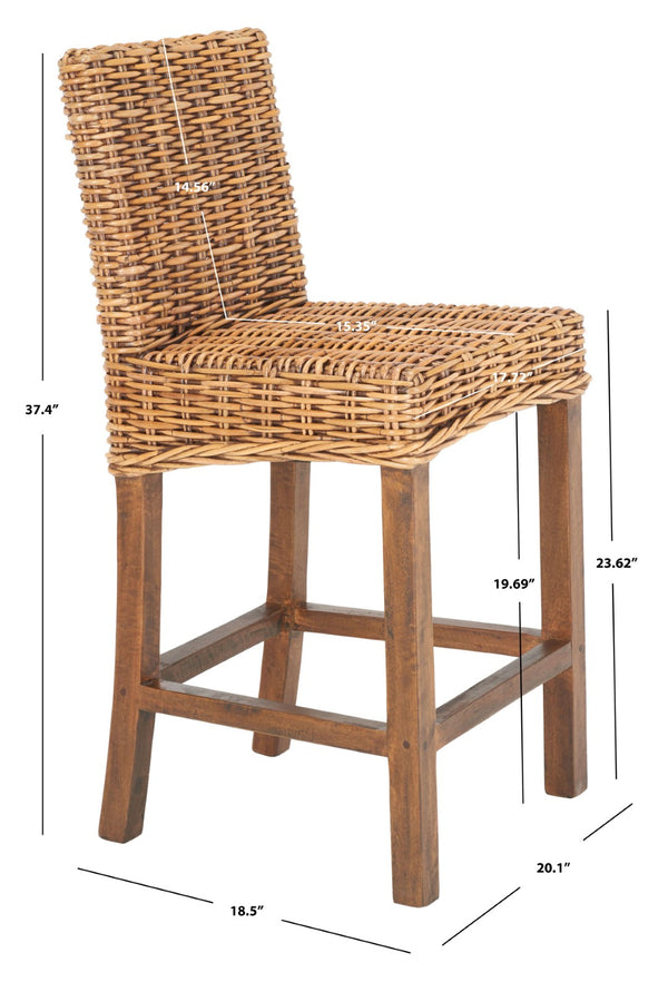 Safavieh Tobie Rattan Counter Stool – Coastal Cottage Charm With Durable Mango Wood & Rustic Style Appeal Honey Brown Wash/Honey Brown Wash BST6501C