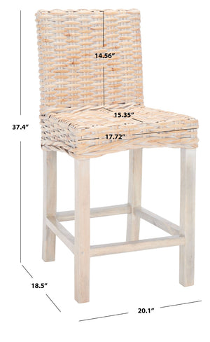 Safavieh Tobie Rattan Counter Stool – Coastal Cottage Charm With Durable Mango Wood & Rustic Style Appeal Natural White Wash BST6501D