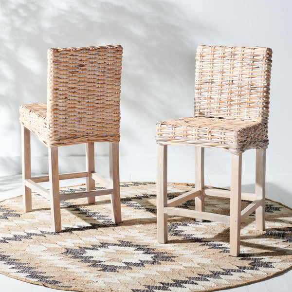 Safavieh Tobie Rattan Counter Stool – Coastal Cottage Charm With Durable Mango Wood & Rustic Style Appeal Natural White Wash BST6501D