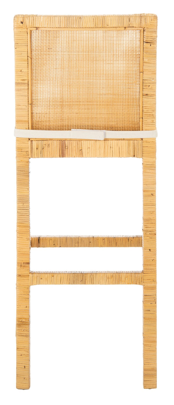 Safavieh Tojo Coastal Cane Bar Stool With Plush Cushion - Stylish Mango Wood Accent For Modern Interiors BST6503A