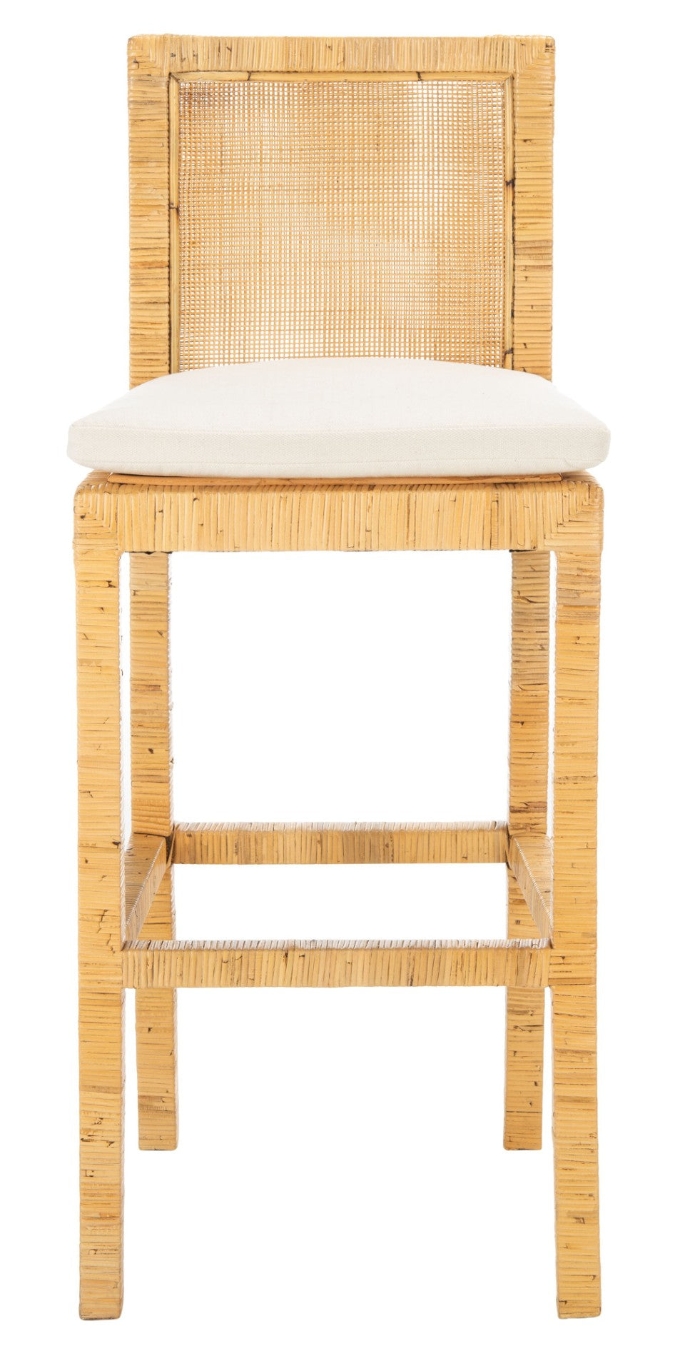 Safavieh Tojo Coastal Cane Bar Stool With Plush Cushion - Stylish Mango Wood Accent For Modern Interiors BST6503A