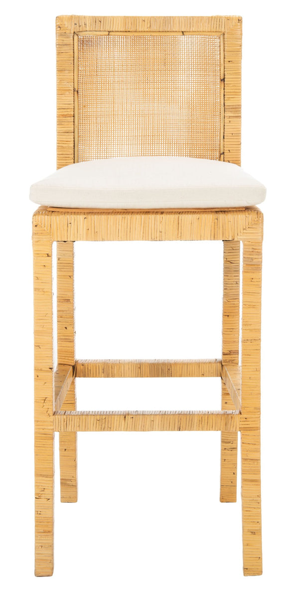 Safavieh Tojo Coastal Cane Bar Stool With Plush Cushion - Stylish Mango Wood Accent For Modern Interiors BST6503A