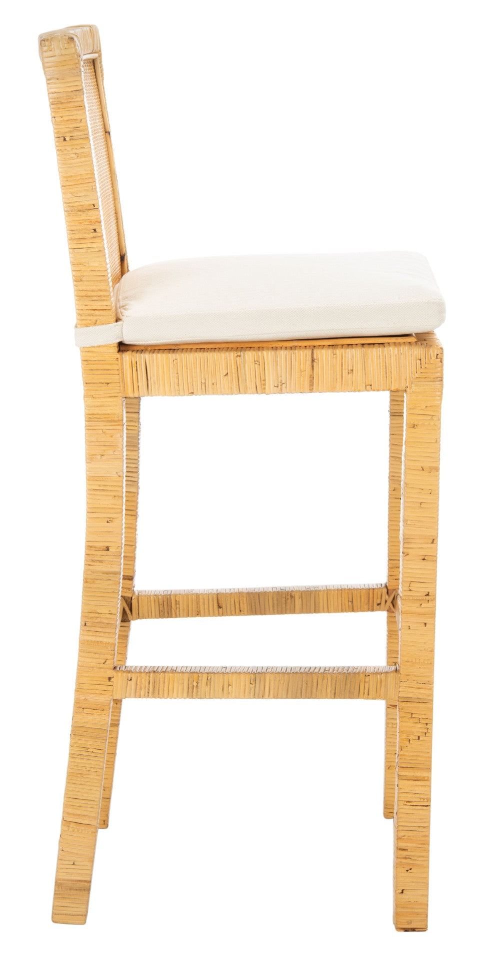 Safavieh Tojo Coastal Cane Bar Stool With Plush Cushion - Stylish Mango Wood Accent For Modern Interiors BST6503A