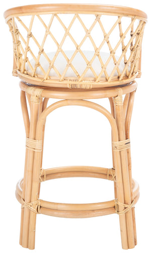 Safavieh Yuta Rattan Swivel Counter Stool - Handcrafted Mango Wood With Comfortable Cushion For Chic Dining Natural/White BST6504A