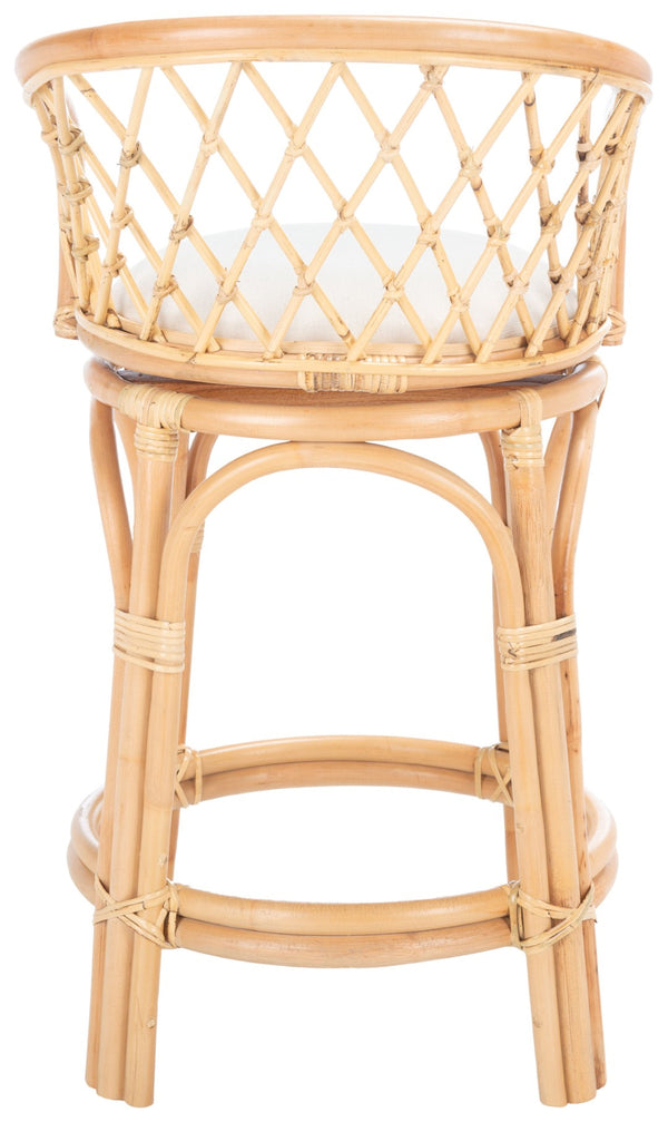 Safavieh Yuta Rattan Swivel Counter Stool - Handcrafted Mango Wood With Comfortable Cushion For Chic Dining Natural/White BST6504A