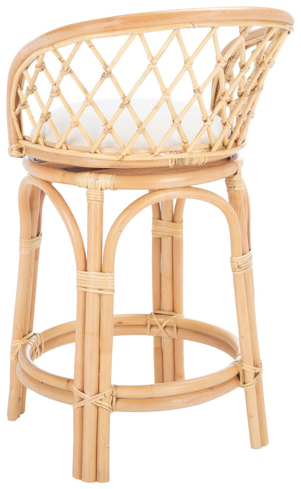 Safavieh Yuta Rattan Counter Stool W/ Cushion XII23 Natural/White Wood BST6504A