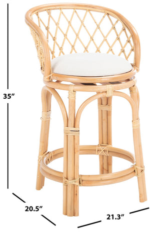 Safavieh Yuta Rattan Counter Stool W/ Cushion XII23 Natural/White Wood BST6504A