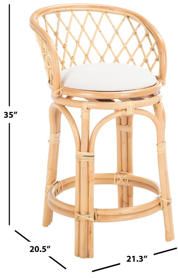 Safavieh Yuta Rattan Counter Stool W/ Cushion XII23 Natural/White Wood BST6504A