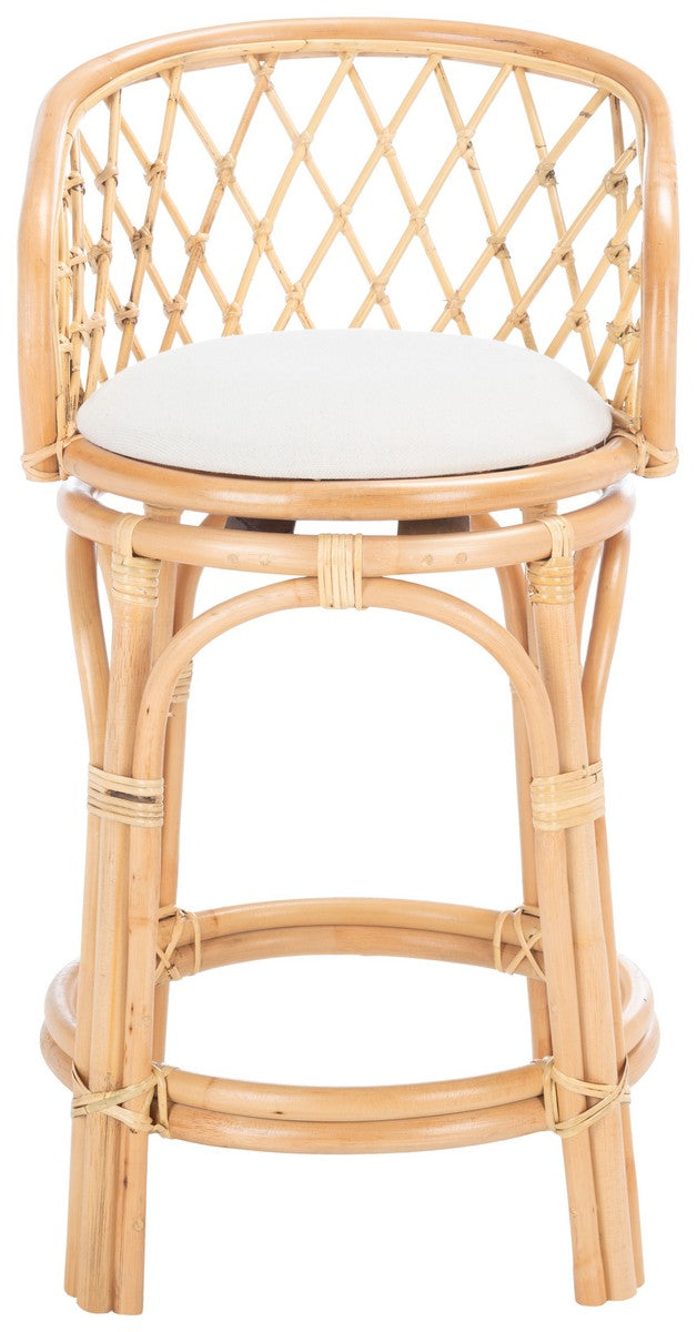 Safavieh Yuta Rattan Counter Stool W/ Cushion XII23 Natural/White Wood BST6504A