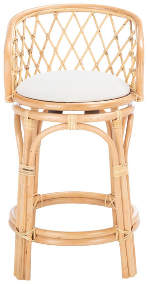 Safavieh Yuta Rattan Counter Stool W/ Cushion XII23 Natural/White Wood BST6504A
