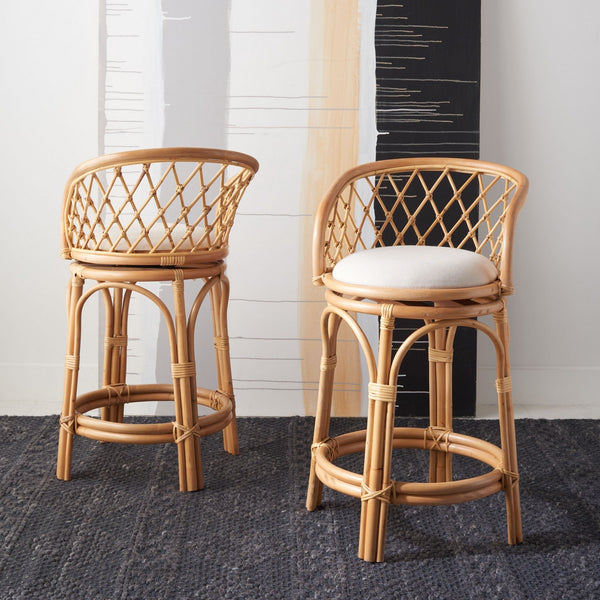 Safavieh Yuta Rattan Counter Stool W/ Cushion XII23 Natural/White Wood BST6504A