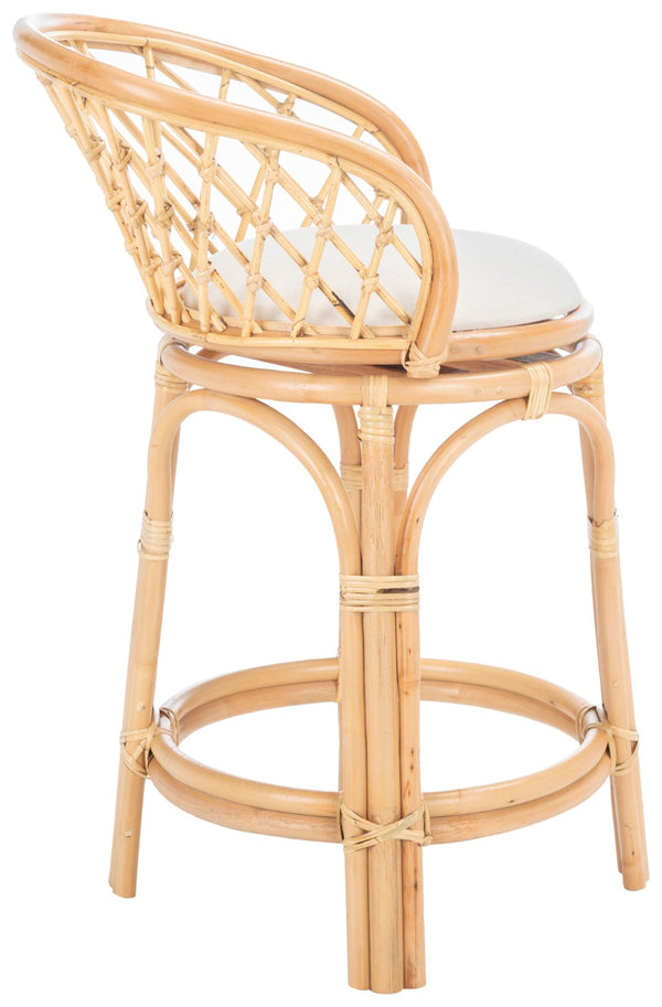 Safavieh Yuta Rattan Swivel Counter Stool - Handcrafted Mango Wood With Comfortable Cushion For Chic Dining Natural/White BST6504A