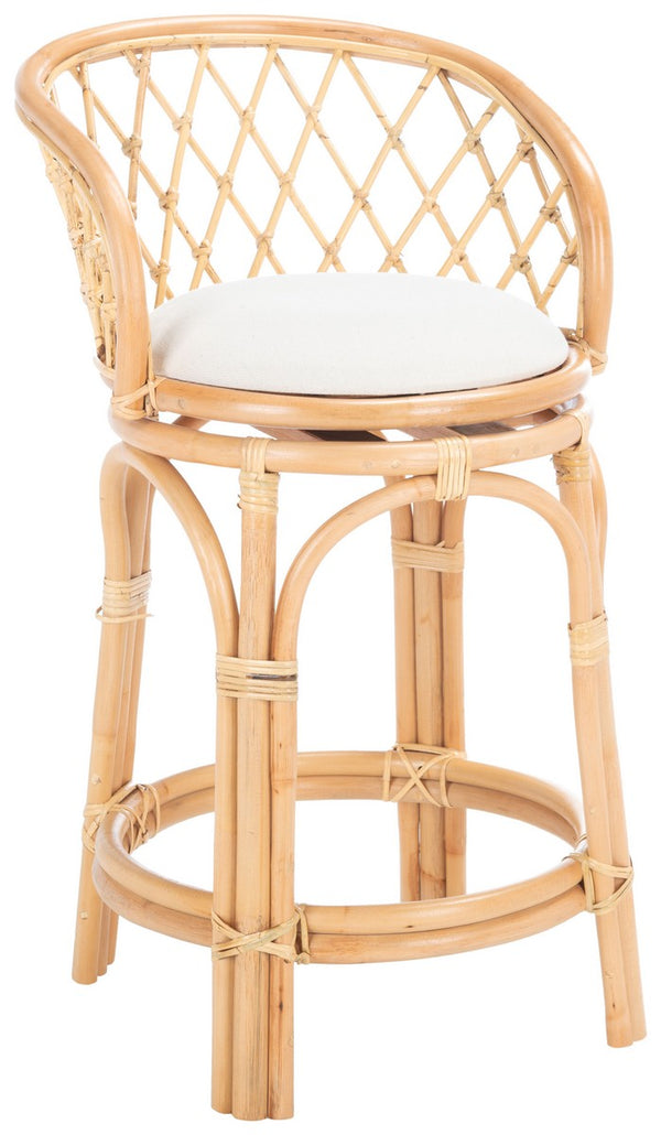 Safavieh Yuta Rattan Counter Stool W/ Cushion XII23 Natural/White Wood BST6504A