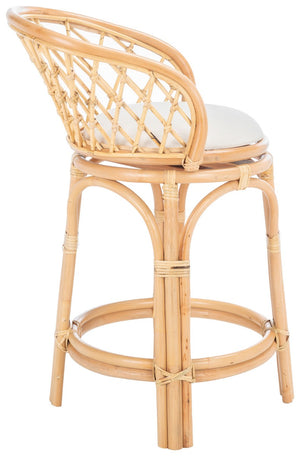 Safavieh Yuta Rattan Counter Stool W/ Cushion XII23 Natural/White Wood BST6504A