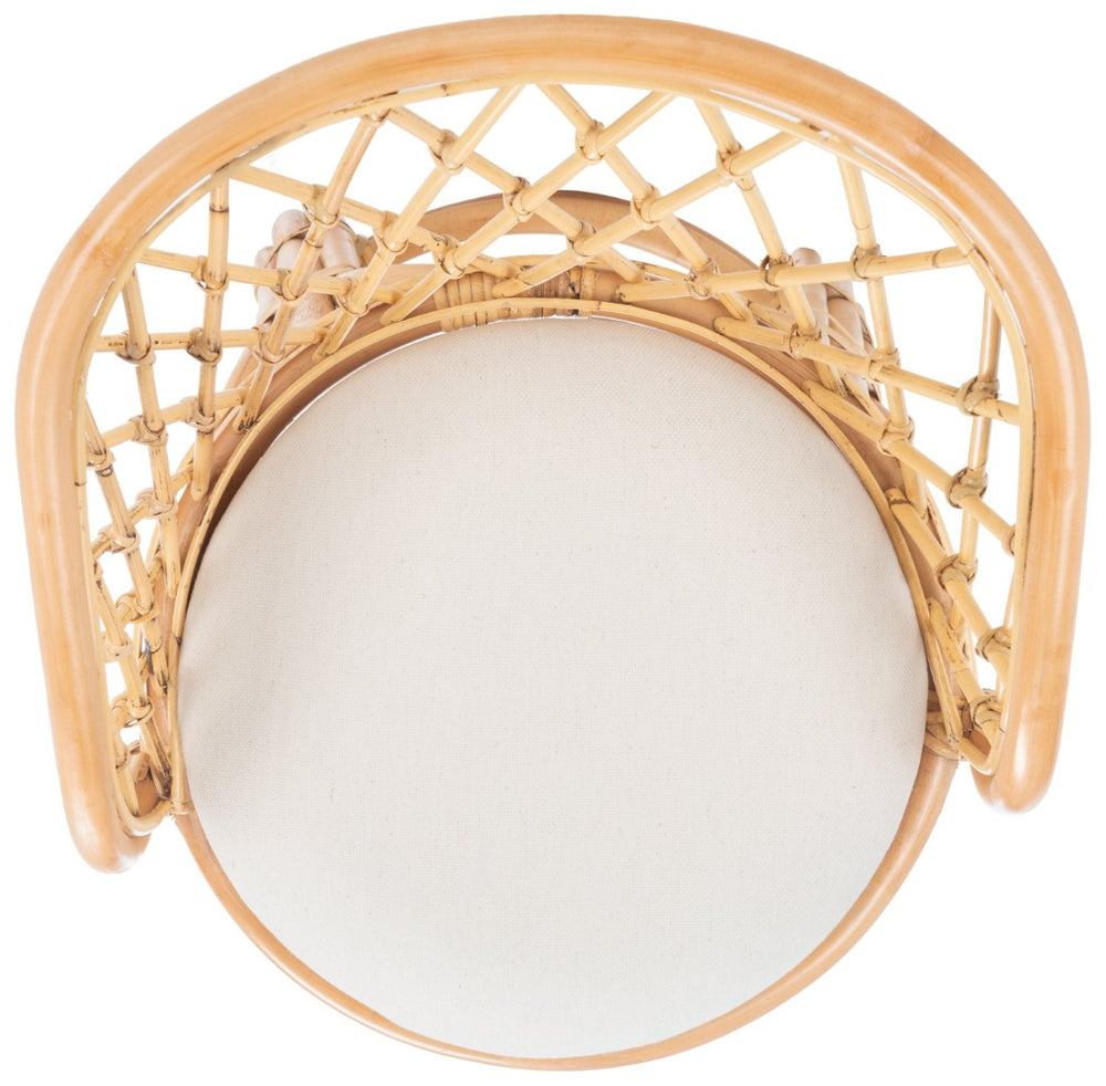 Safavieh Yuta Rattan Swivel Counter Stool - Handcrafted Mango Wood With Comfortable Cushion For Chic Dining Natural/White BST6504A