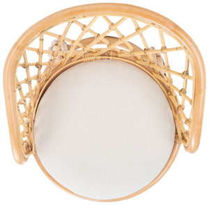 Safavieh Yuta Rattan Swivel Counter Stool - Handcrafted Mango Wood With Comfortable Cushion For Chic Dining Natural/White BST6504A