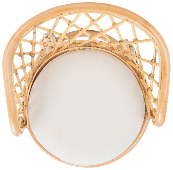 Safavieh Yuta Rattan Swivel Counter Stool - Handcrafted Mango Wood With Comfortable Cushion For Chic Dining Natural/White BST6504A