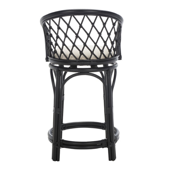 Safavieh Yuta Rattan Swivel Counter Stool - Handcrafted Mango Wood With Comfortable Cushion For Chic Dining Black / White BST6504B