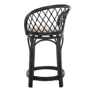 Safavieh Yuta Rattan Swivel Counter Stool - Handcrafted Mango Wood With Comfortable Cushion For Chic Dining Black / White BST6504B