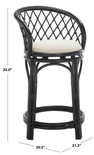 Safavieh Yuta Rattan Swivel Counter Stool - Handcrafted Mango Wood With Comfortable Cushion For Chic Dining Black / White BST6504B