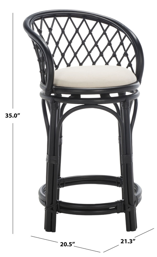 Safavieh Yuta Rattan Swivel Counter Stool - Handcrafted Mango Wood With Comfortable Cushion For Chic Dining Black / White BST6504B