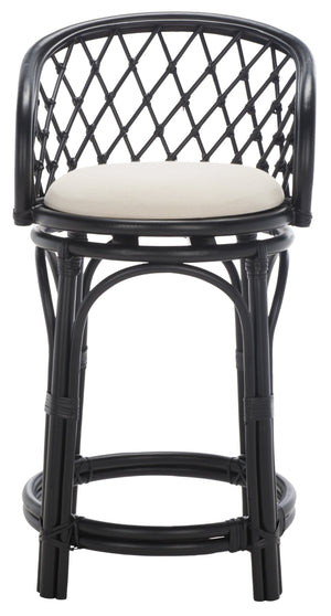 Safavieh Yuta Rattan Swivel Counter Stool - Handcrafted Mango Wood With Comfortable Cushion For Chic Dining Black / White BST6504B