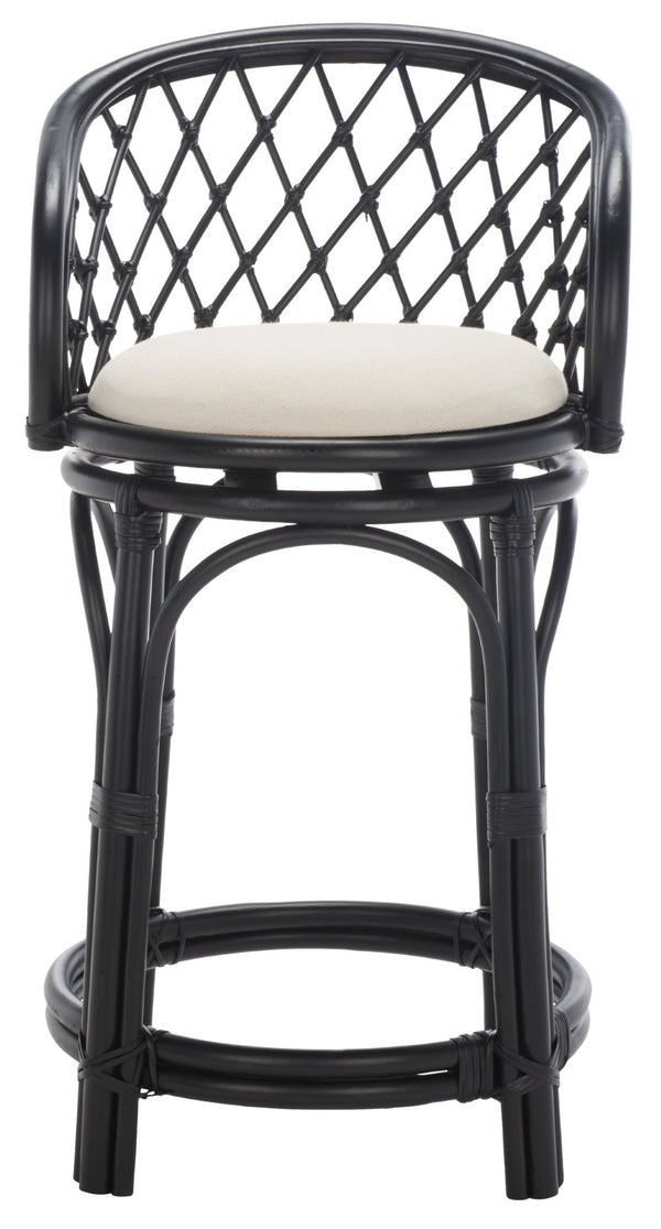 Safavieh Yuta Rattan Swivel Counter Stool - Handcrafted Mango Wood With Comfortable Cushion For Chic Dining Black / White BST6504B
