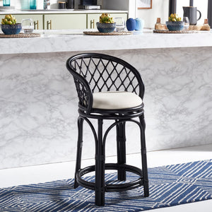 Safavieh Yuta Rattan Swivel Counter Stool - Handcrafted Mango Wood With Comfortable Cushion For Chic Dining Black / White BST6504B