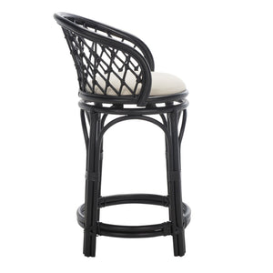 Safavieh Yuta Rattan Swivel Counter Stool - Handcrafted Mango Wood With Comfortable Cushion For Chic Dining Black / White BST6504B