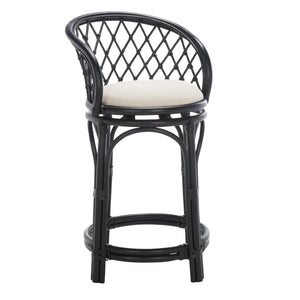 Safavieh Yuta Rattan Swivel Counter Stool - Handcrafted Mango Wood With Comfortable Cushion For Chic Dining Black / White BST6504B