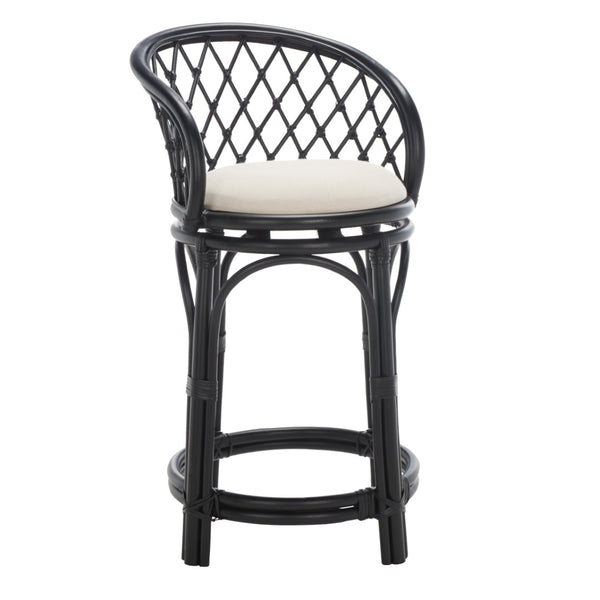 Safavieh Yuta Rattan Swivel Counter Stool - Handcrafted Mango Wood With Comfortable Cushion For Chic Dining Black / White BST6504B