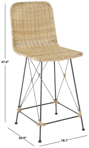 Safavieh Minerva Weaved Counter Stool - Chic Light Natural Rattan With Sleek Metal Legs For Modern Elegance Light Natural ,Black Metal & Rattan Bst6505a-set2