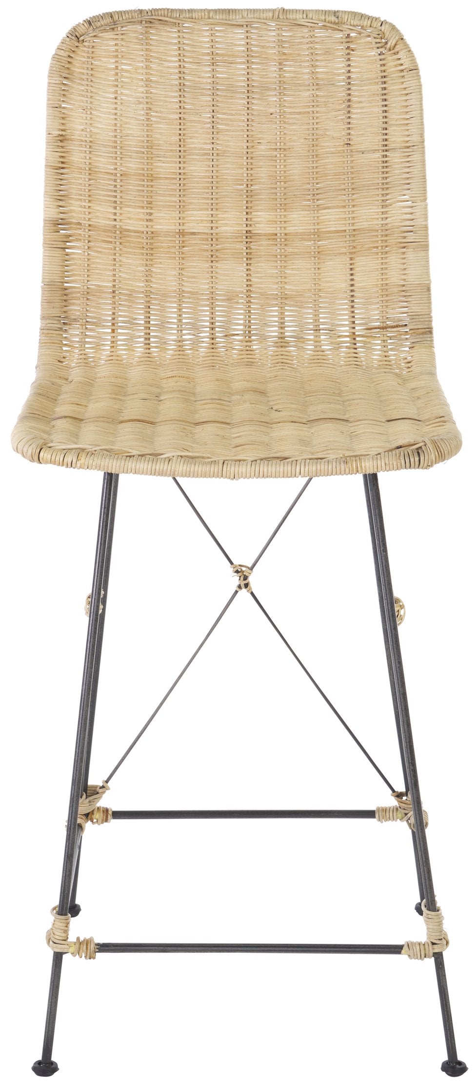 Safavieh Minerva Weaved Counter Stool - Chic Light Natural Rattan With Sleek Metal Legs For Modern Elegance Light Natural ,Black Metal & Rattan Bst6505a-set2