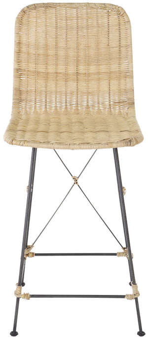 Safavieh Minerva Weaved Counter Stool - Chic Light Natural Rattan With Sleek Metal Legs For Modern Elegance Light Natural ,Black Metal & Rattan Bst6505a-set2