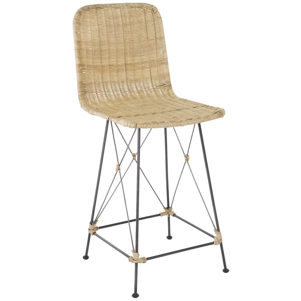 Safavieh Minerva Weaved Counter Stool - Chic Light Natural Rattan With Sleek Metal Legs For Modern Elegance Light Natural ,Black Metal & Rattan Bst6505a-set2