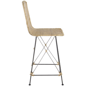 Safavieh Minerva Weaved Counter Stool - Chic Light Natural Rattan With Sleek Metal Legs For Modern Elegance Light Natural ,Black Metal & Rattan Bst6505a-set2