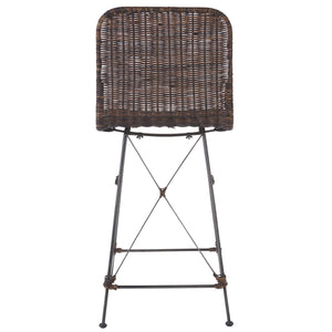 Safavieh Minerva Weaved Counter Stool - Chic Light Natural Rattan With Sleek Metal Legs For Modern Elegance Dark Brown ,Black Metal & Rattan Bst6505b-set2