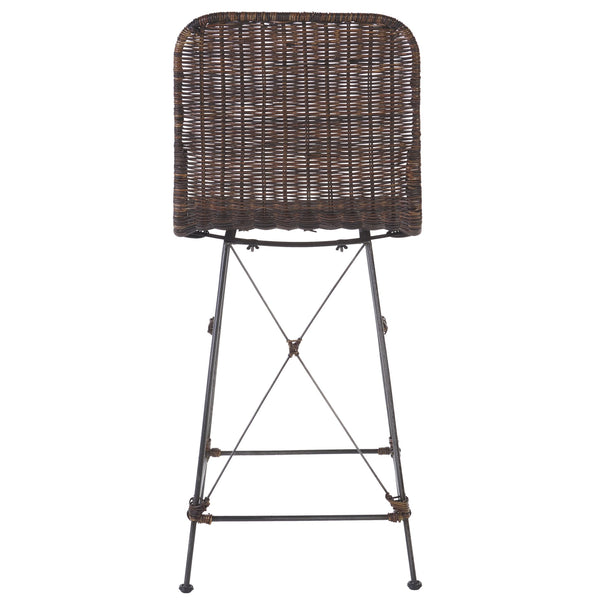 Safavieh Minerva Weaved Counter Stool - Chic Light Natural Rattan With Sleek Metal Legs For Modern Elegance Dark Brown ,Black Metal & Rattan Bst6505b-set2