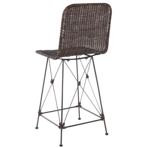 Safavieh Minerva Weaved Counter Stool - Chic Light Natural Rattan With Sleek Metal Legs For Modern Elegance Dark Brown ,Black Metal & Rattan Bst6505b-set2