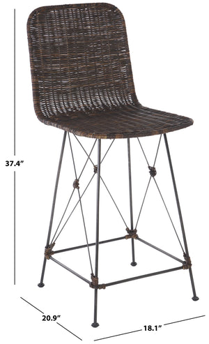 Safavieh Minerva Weaved Counter Stool - Chic Light Natural Rattan With Sleek Metal Legs For Modern Elegance Dark Brown ,Black Metal & Rattan Bst6505b-set2