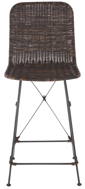Safavieh Minerva Weaved Counter Stool - Chic Light Natural Rattan With Sleek Metal Legs For Modern Elegance Dark Brown ,Black Metal & Rattan Bst6505b-set2