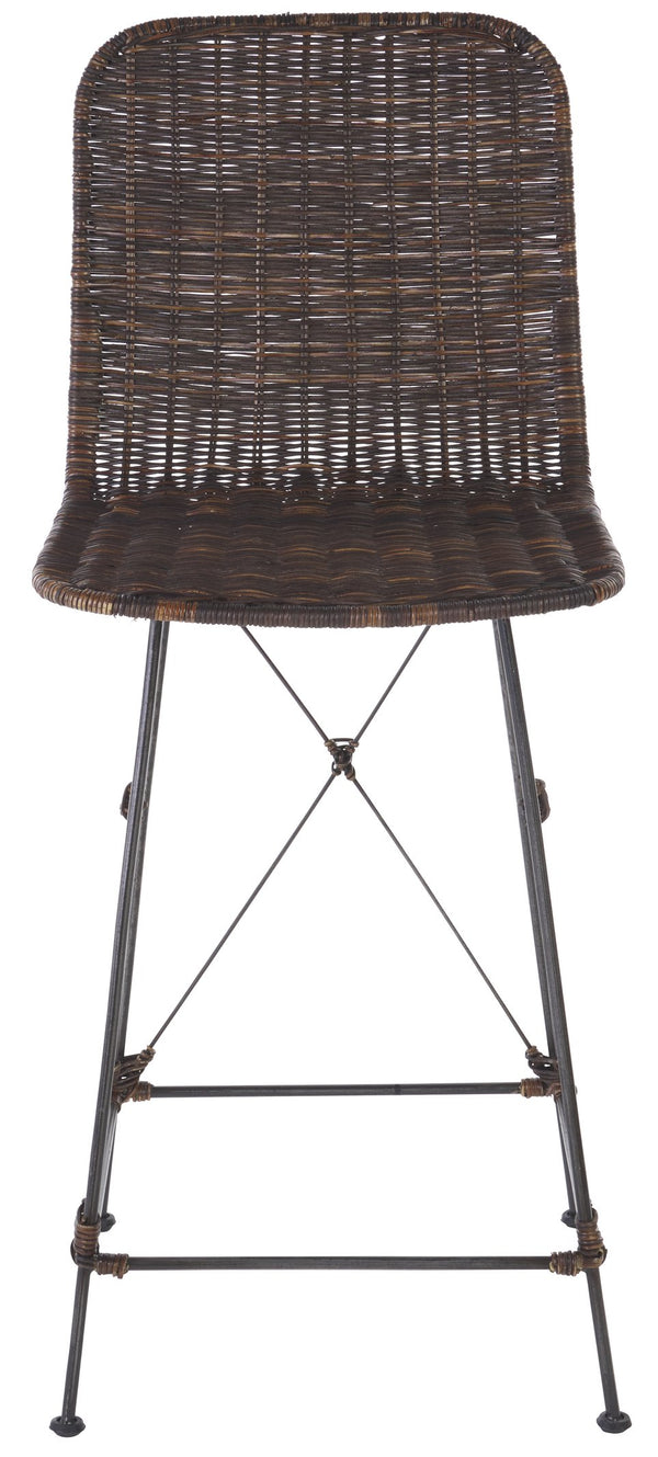 Safavieh Minerva Weaved Counter Stool - Chic Light Natural Rattan With Sleek Metal Legs For Modern Elegance Dark Brown ,Black Metal & Rattan Bst6505b-set2