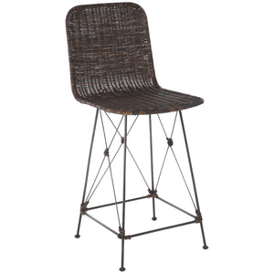 Safavieh Minerva Weaved Counter Stool - Chic Light Natural Rattan With Sleek Metal Legs For Modern Elegance Dark Brown ,Black Metal & Rattan Bst6505b-set2