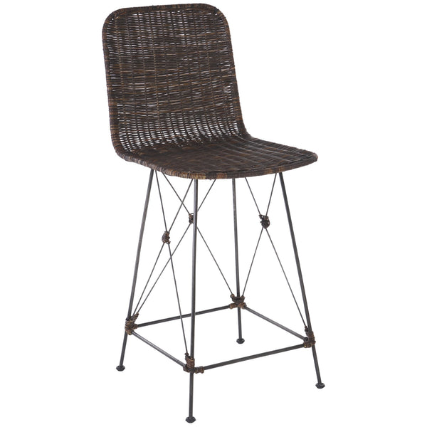 Safavieh Minerva Weaved Counter Stool - Chic Light Natural Rattan With Sleek Metal Legs For Modern Elegance Dark Brown ,Black Metal & Rattan Bst6505b-set2