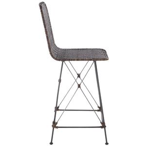 Safavieh Minerva Weaved Counter Stool - Chic Light Natural Rattan With Sleek Metal Legs For Modern Elegance Dark Brown ,Black Metal & Rattan Bst6505b-set2